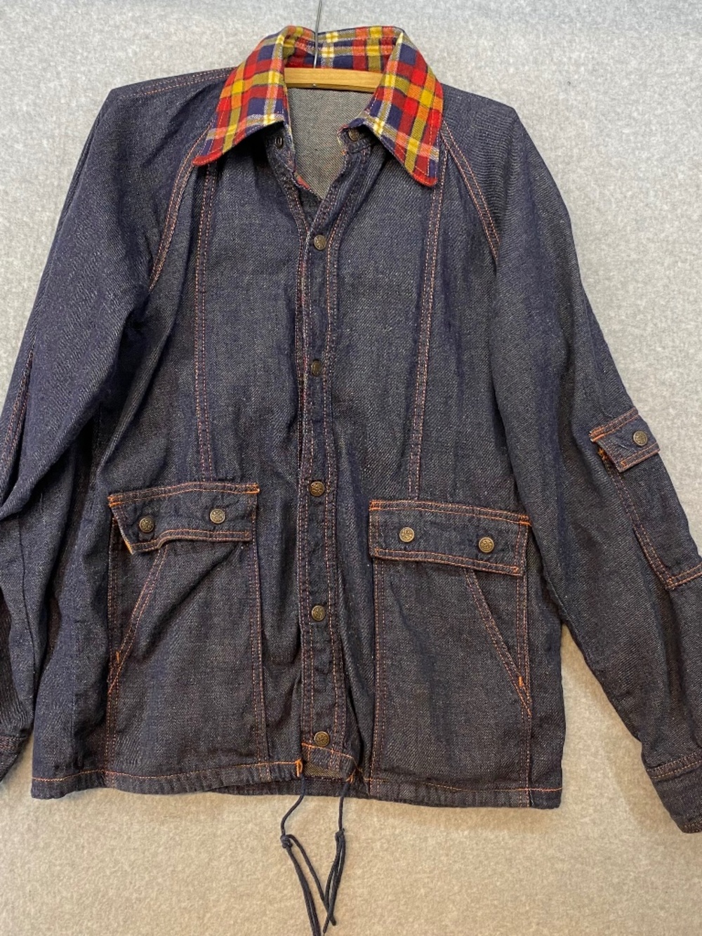 Valley Co Denim Jacket Womens Med Hooded Plaid Lining Chore Retro Vintage